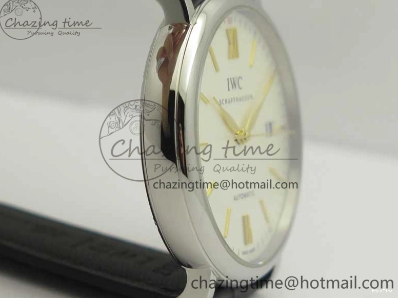 MIROTIME 0523 Affordable Portofino IW356501 SS V3 MK 1:1 Best Edition White Dial Gold Markers On Black Leather Strap MIYOTA 7196